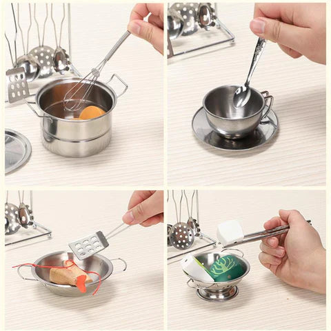 Conjunto de Utensílios de Cozinha Infantil em Aço Inox